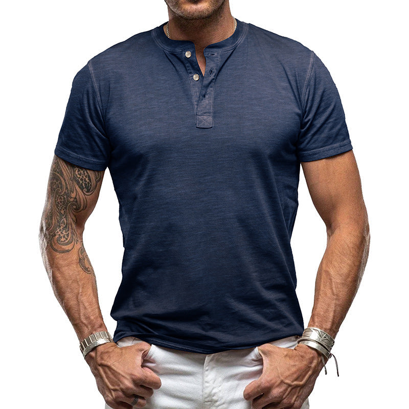 Herren nan athletisches Henley-T-Shirt aus strukturierter Slub-Baumwolle mit kurzer Knopfleiste Echoarchiv