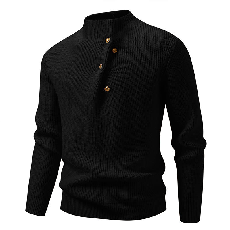 Herren Feinstrick-Pullover mit asymmetrischer Knopfleiste und Stehkragen Echo Archiv