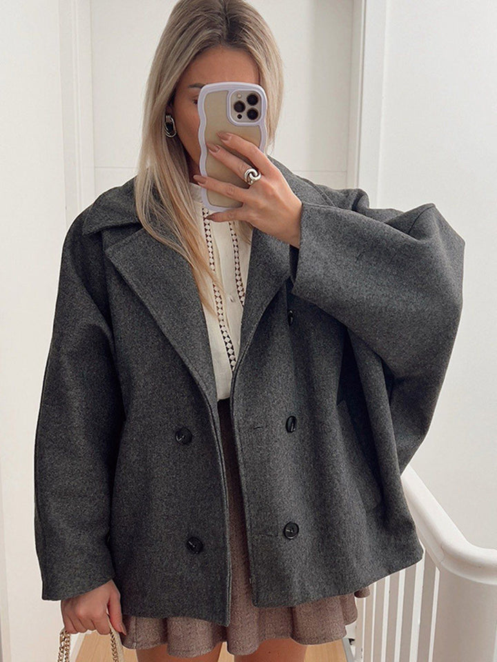 Damen Boxy-Wollmix-Cocoon-Jacke mit doppelreihiger Knopfleiste und weitem Revers Echoarchiv