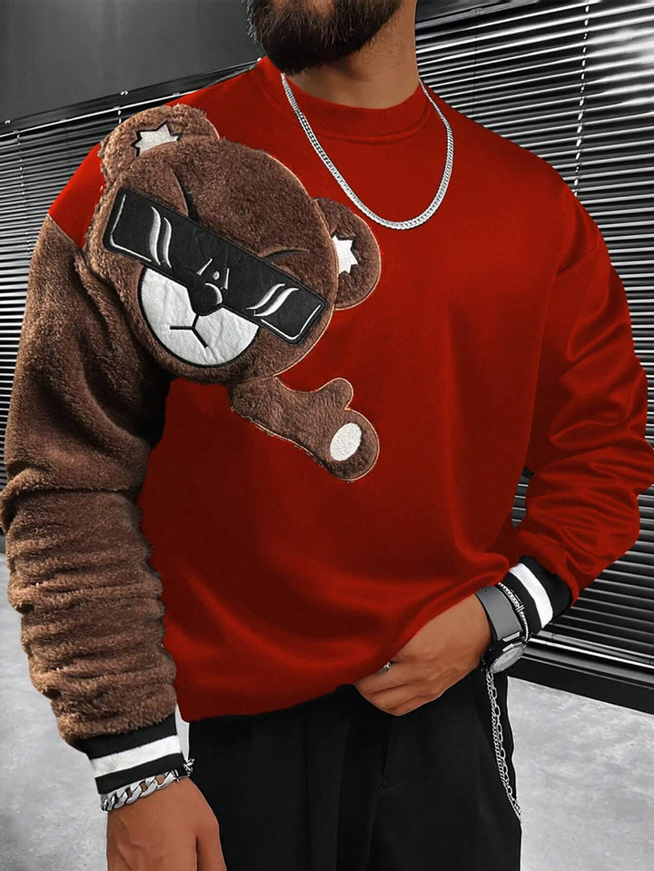 Herren Sweatshirt mit plüschiger Bärenapplikation Echoarchiv