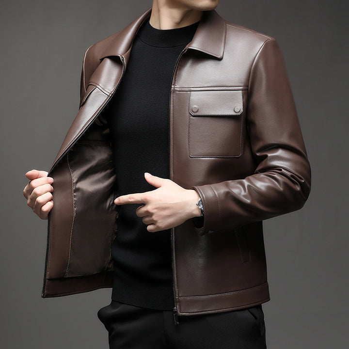 Herren Glatte Lederoptik-Blouson mit Brustklappen und Reißverschluss Echo Archiv
