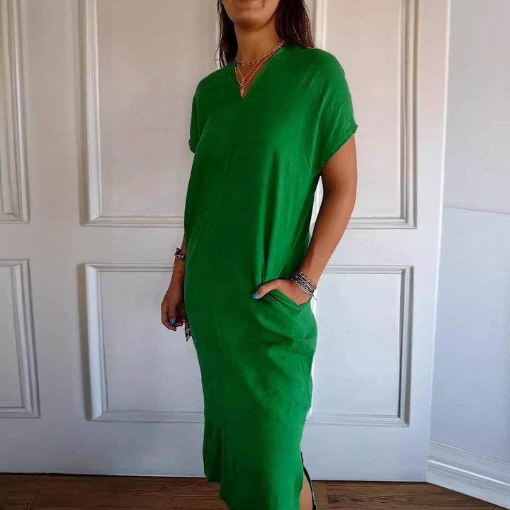Damen luftiges Leinenkleid mit praktischen Seitentaschen Echoarchiv