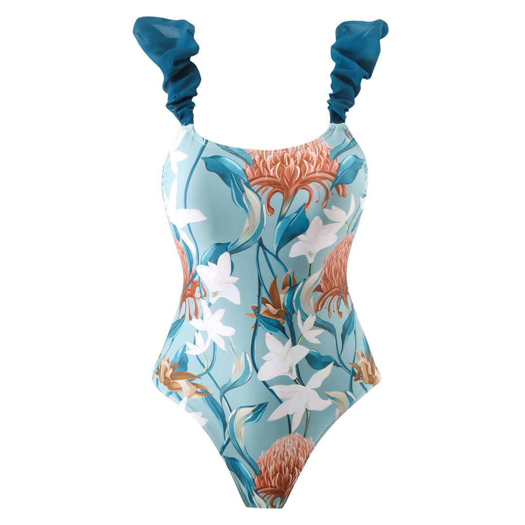 Damen Einteiler Badeanzug mit blumigen Rüschendetails Echo Archiv