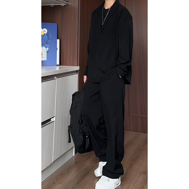 Herren nan locker geschnittenes zweiteiliges Freizeitset mit tiefem V-Ausschnitt Overshirt und weitem Bundfaltenhose Echo Archiv
