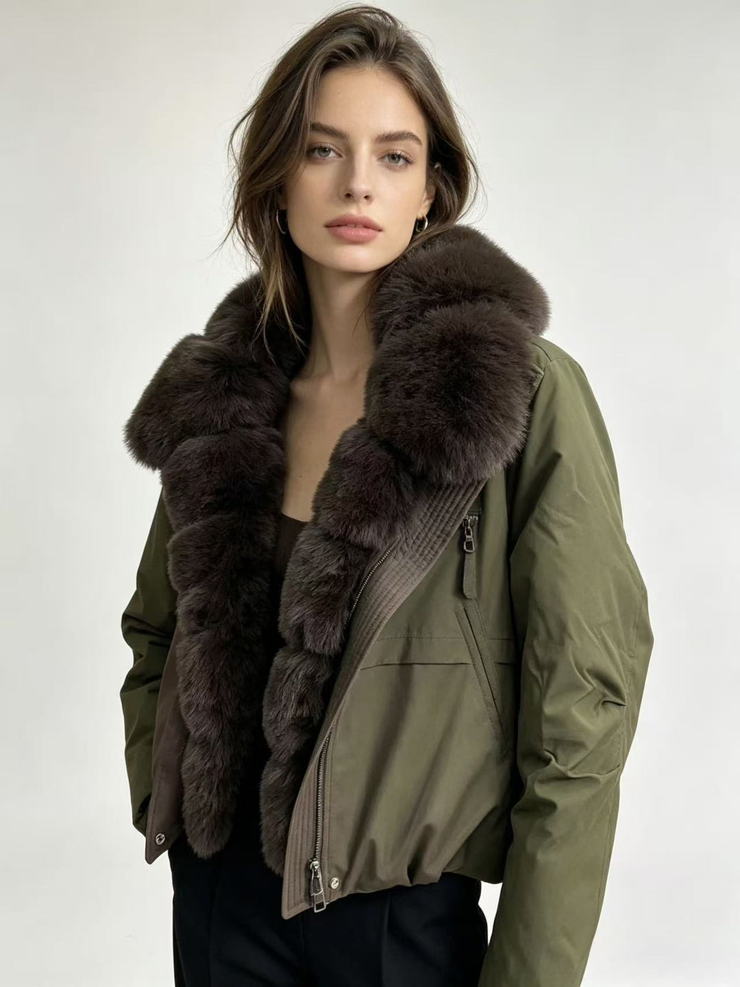 Damen nan taillierte Parka-Bomberjacke mit voluminösem Webpelzkragen und windabweisender Außenhülle Echo Archiv