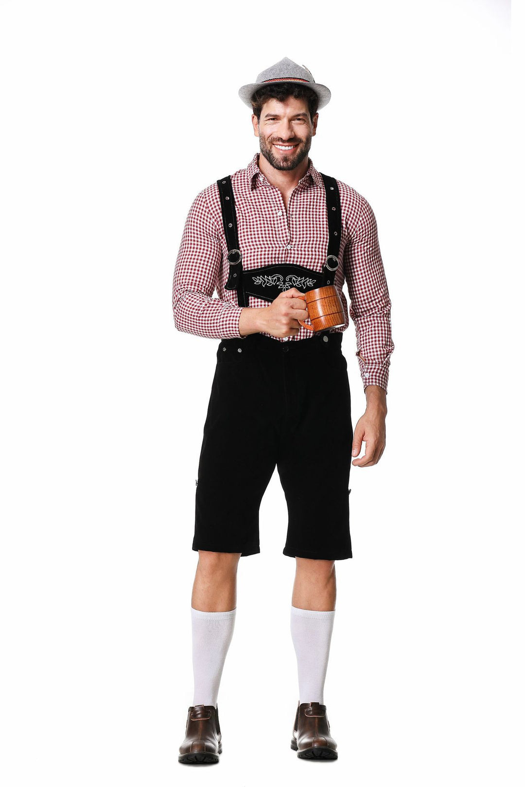 Herren nan authentische Trachtenlederhose kurz mit verstellbaren Trägern und aufwendiger Stickerei Echo Archiv