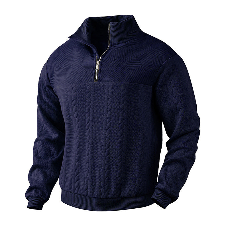 Herren Stepp-Pullover mit halbem Reißverschluss und strukturiertem Design Echoarchiv