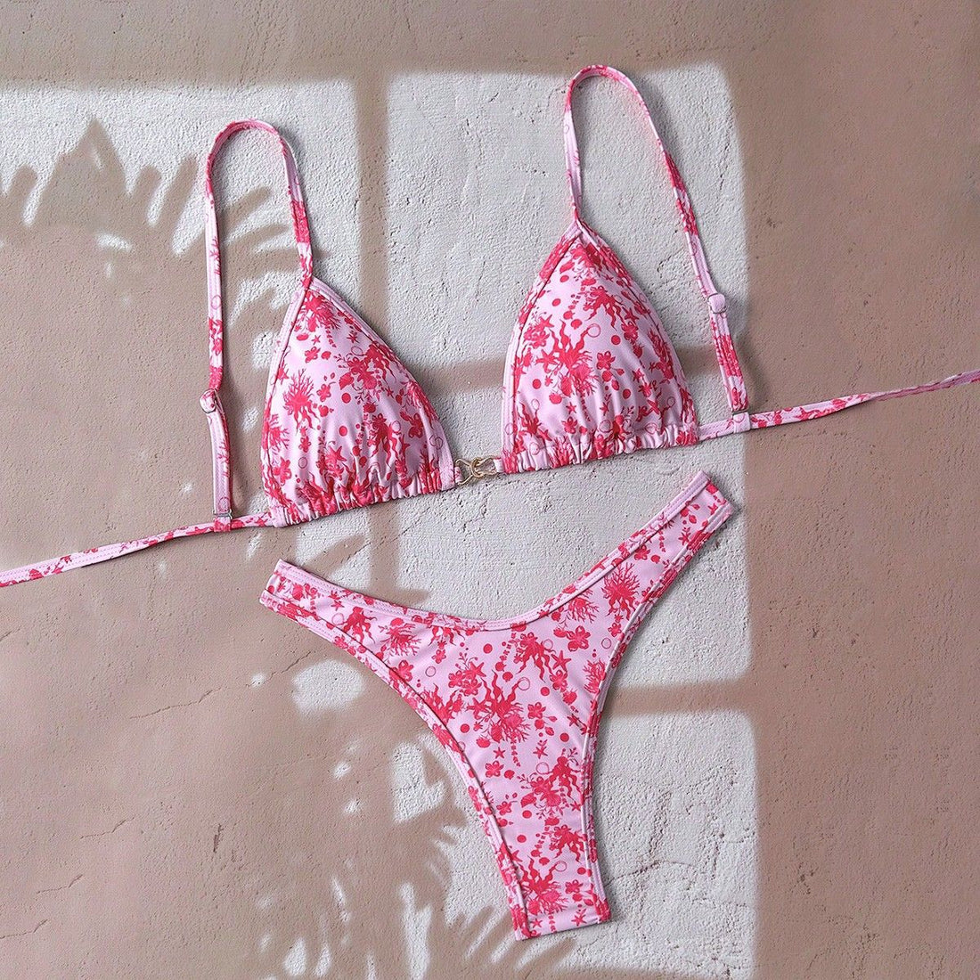 Damen verstellbarer Triangel-Bikini mit floraler Einfassung – Maréssa