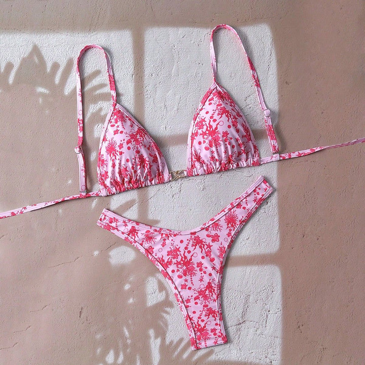 Damen verstellbarer Triangel-Bikini mit floraler Einfassung Echo Archiv