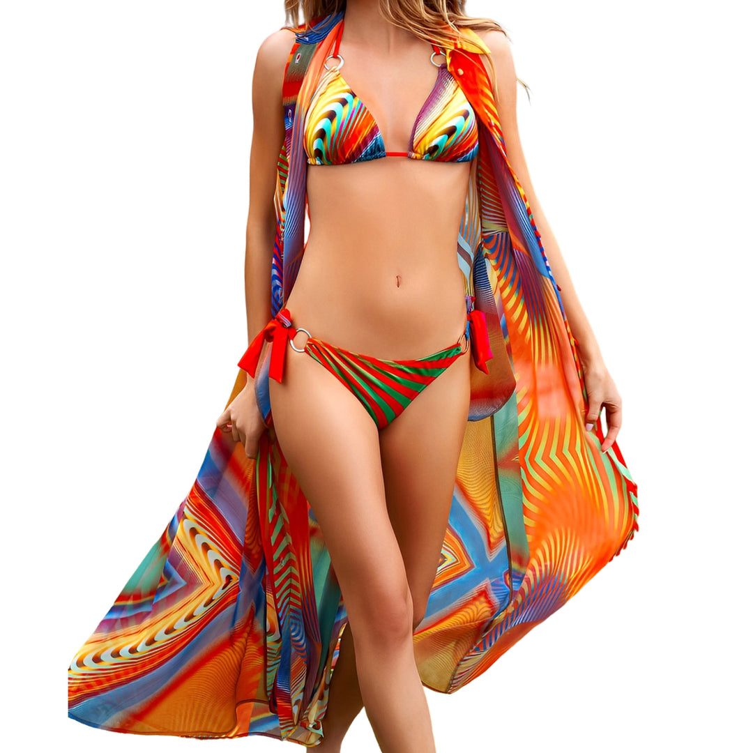 Damen Triangel-Bikini mit stylischen Schleifen und buntem Streifenmuster Echo Archiv