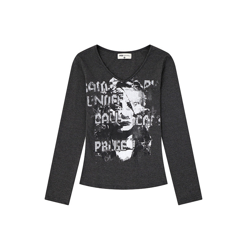 Damen Langarm-Shirt mit Vintage-Fotoprint und Rundhalsausschnitt Echoarchiv