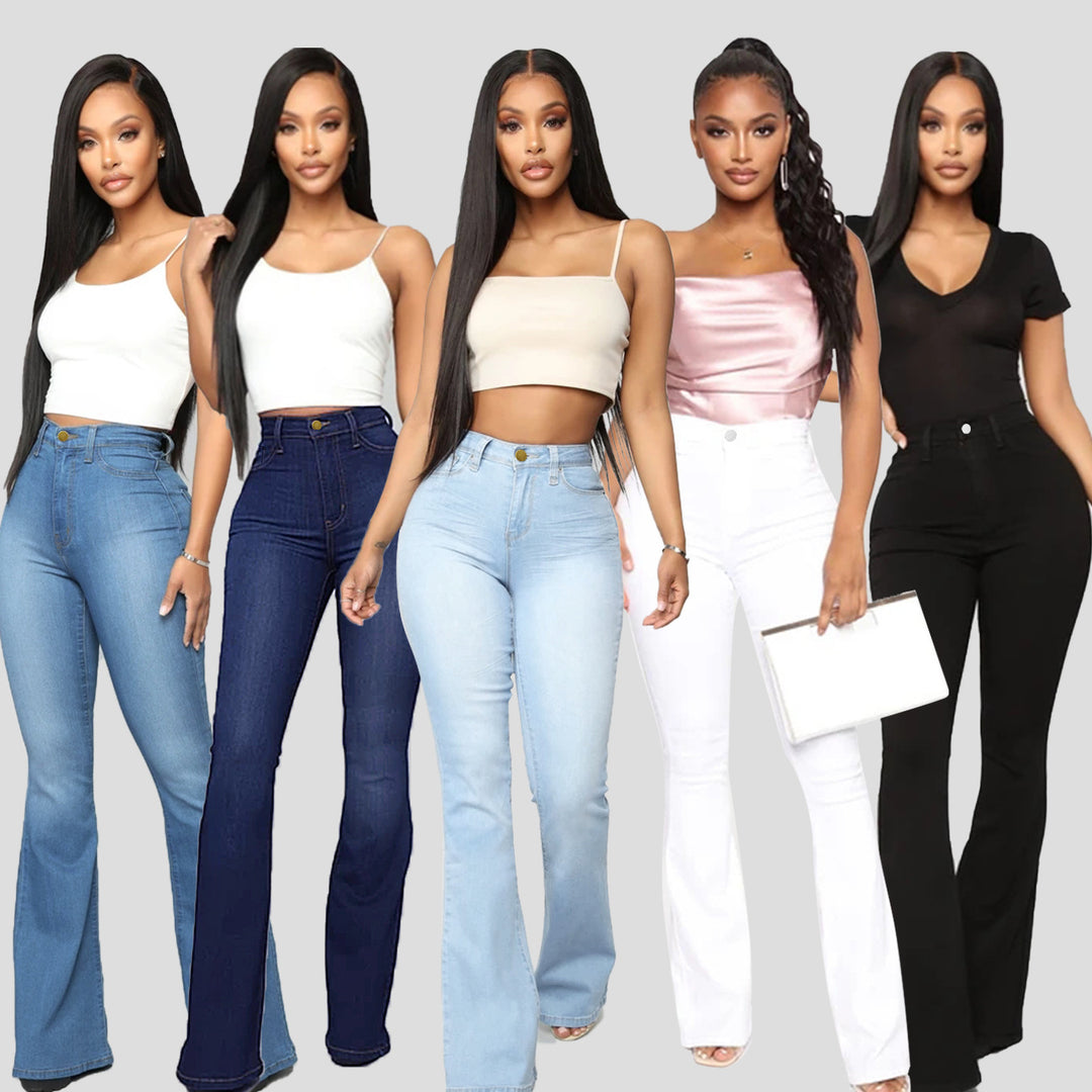 Damen Hochgeschnittene Flared-Jeans aus Stretch-Denim mit taillenformendem Schnitt Echo Archiv