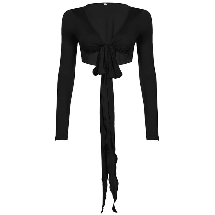 Damen Crop-Top mit verspieltem Bindeband und langen Ärmeln Echo Archiv