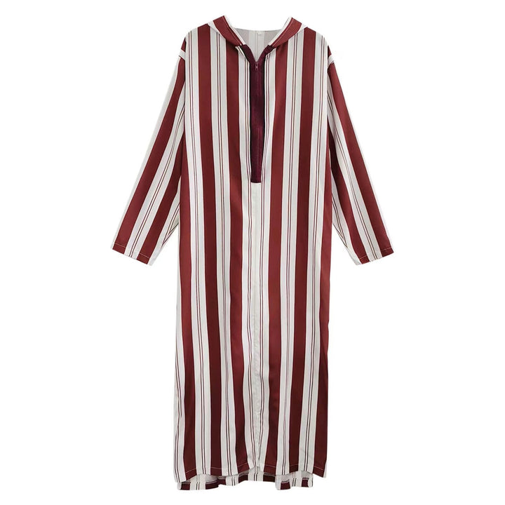 Damen nan langes Kapuzen-Hemdkleid mit frontalem Reißverschluss und senkrechtem Streifenmuster Echo Archiv