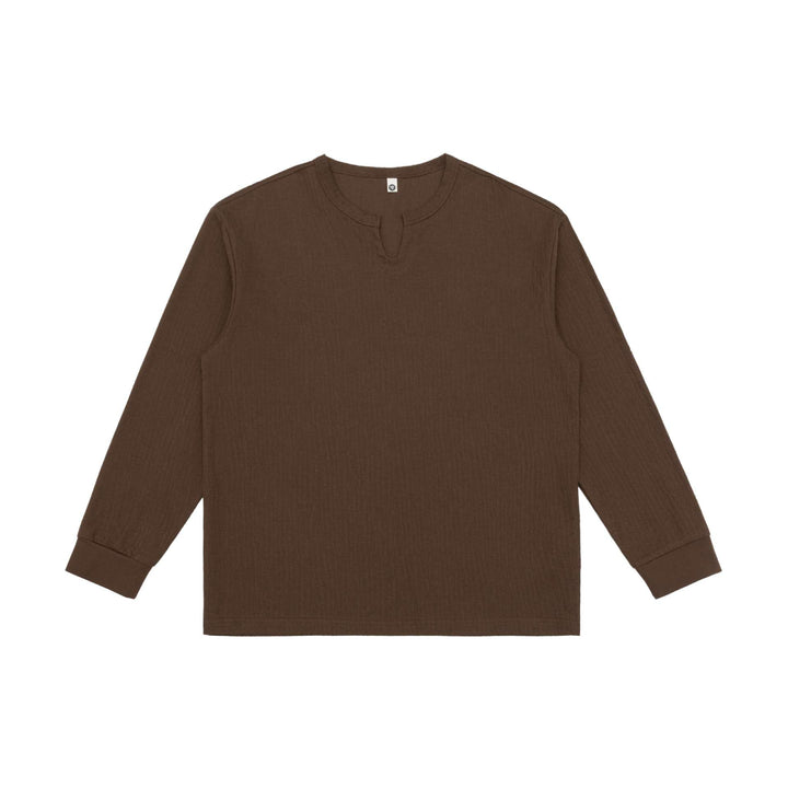 Unisex Leichtes Struktur-Langarmshirt mit Schlitzkragen und gerippten Bündchen Echoarchiv