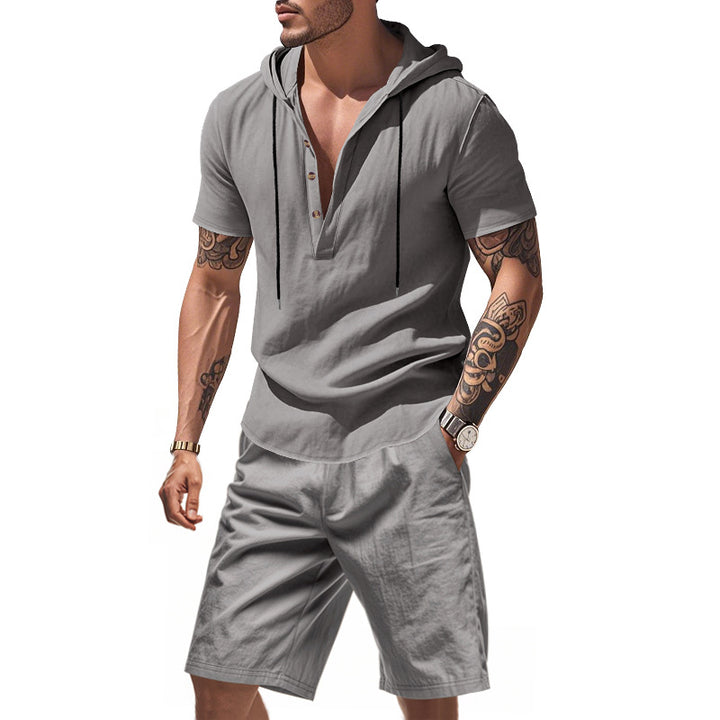 Herren lässiges Kurzarmhemd mit Kapuze und Shorts Echoarchiv
