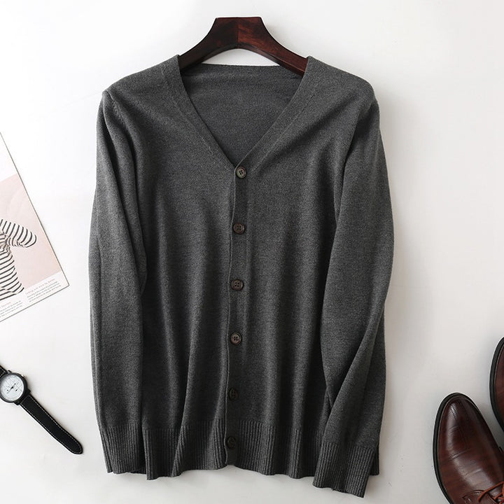 Herren Feiner V‑Ausschnitt-Cardigan aus leichtem Feinstrick mit geripptem Saum Echoarchiv