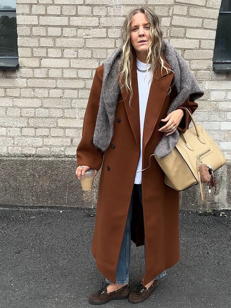 Damen Maxilanger doppeltreihiger Mantel mit Oversize-Silhouette Echoarchiv