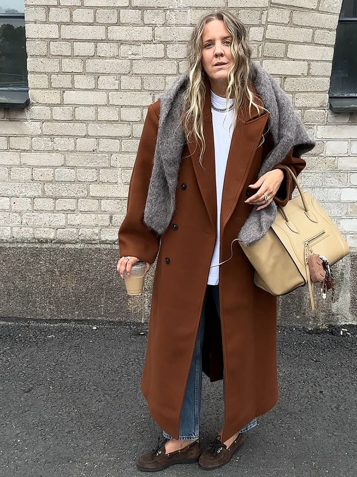 Damen Maxilanger doppeltreihiger Mantel mit Oversize-Silhouette Echoarchiv