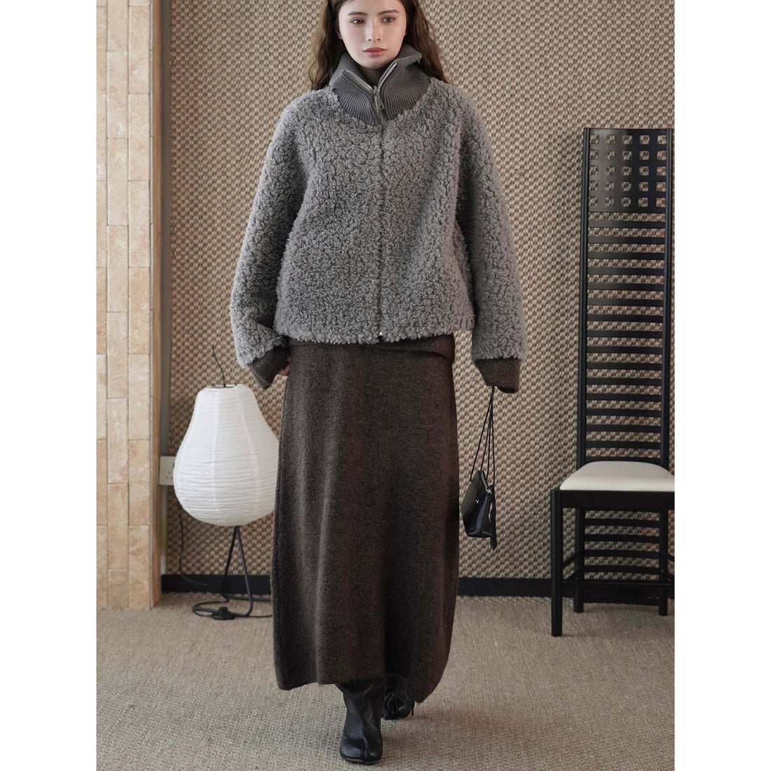 Damen Teddyjacke mit hohem Rippenkragen und halbhohem Reißverschluss Echoarchiv