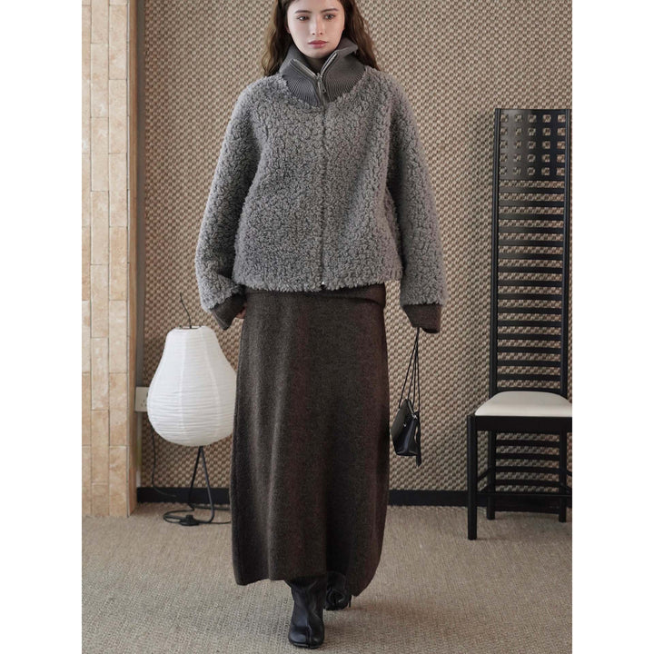 Damen Teddyjacke mit hohem Rippenkragen und halbhohem Reißverschluss Echoarchiv