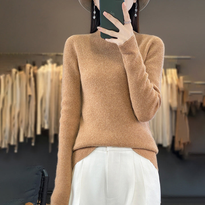 Damen Premium-Feinstrick-Mockneckpullover mit extra langen Ärmelabschlüssen und feiner Rippenstruktur Echoarchiv