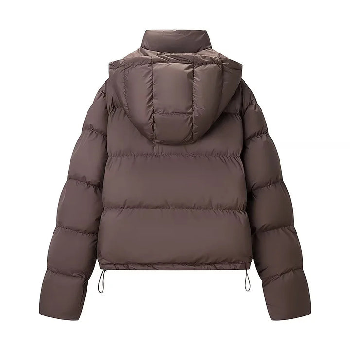 Damen kurzer gesteppter Pufferjacke mit abnehmbarer Kapuze und Tunnelzugsaum – Célinea