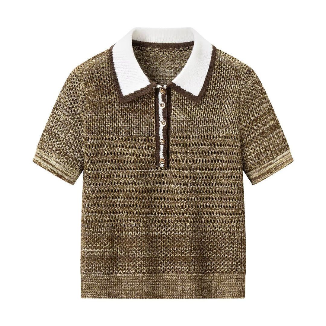 Damen Polo-Shirt mit dekorativem Strickmuster und klassischem Kragen Echo Archiv