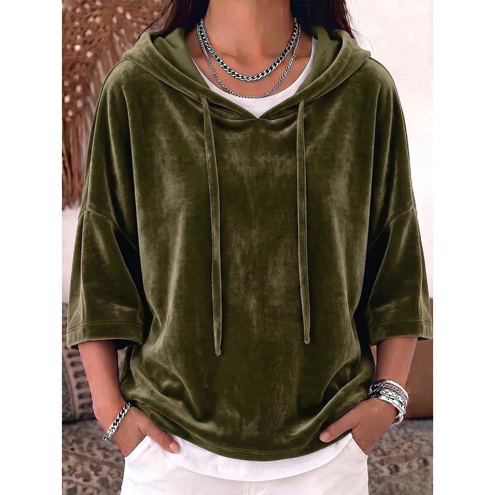 Damen Oversize Samt-Halbarm-Hoodie mit Kordelzug und Taschen Echoarchiv