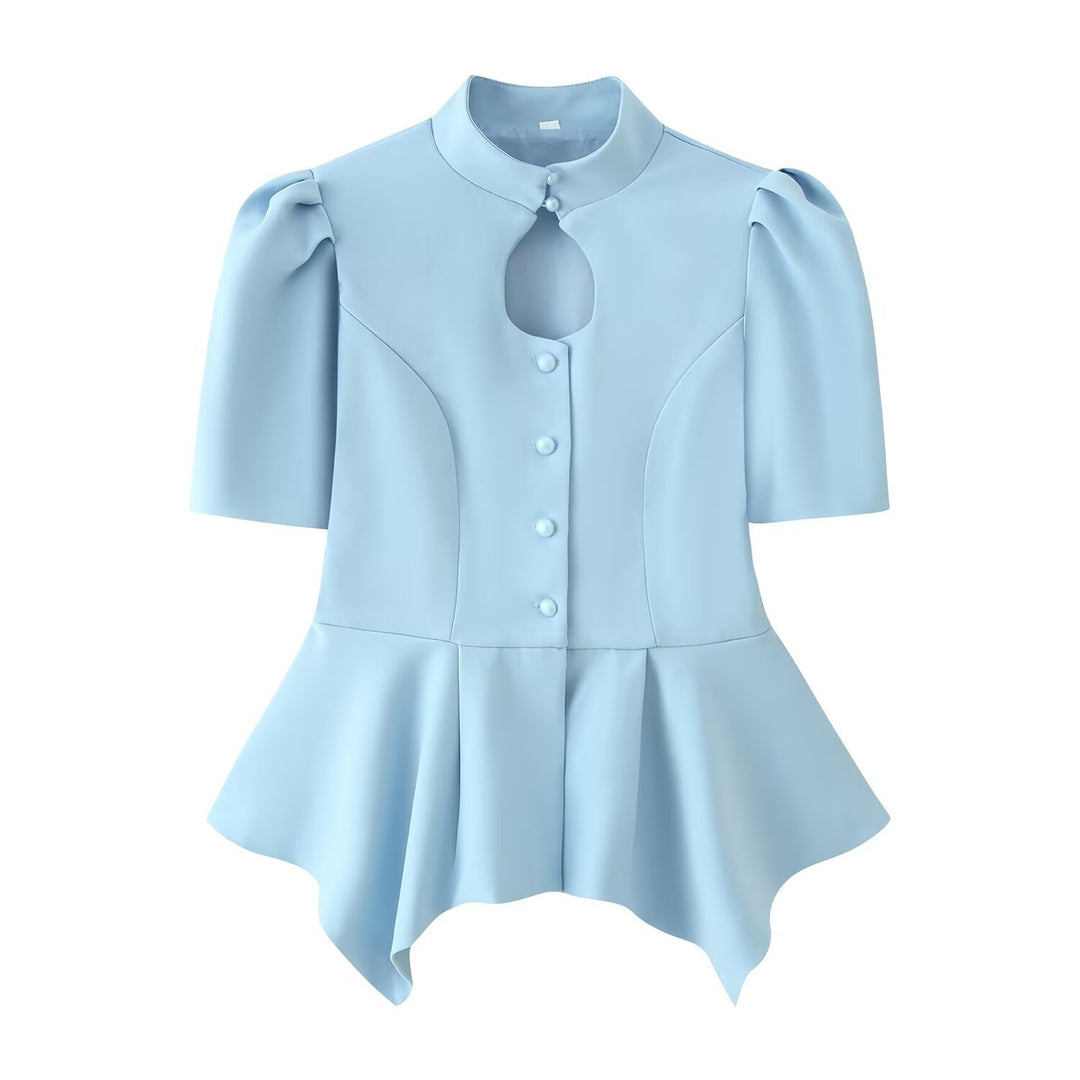 Damen Taillierte Bluse mit Stehkragen, Cut-Out-Ausschnitt und asymmetrischem Schößchen Echo Archiv