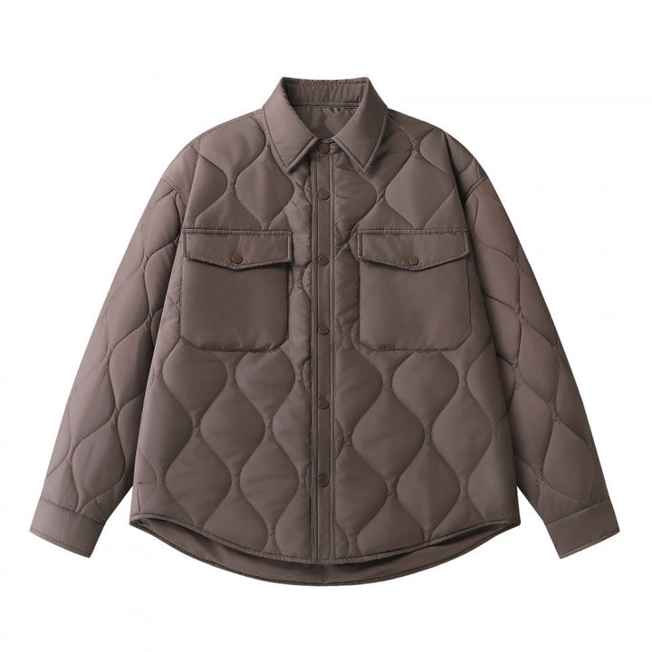 Unisex Gepolsterte gesteppte Hemdjacke mit Pattentaschen und abgerundetem Saum Echo Archiv