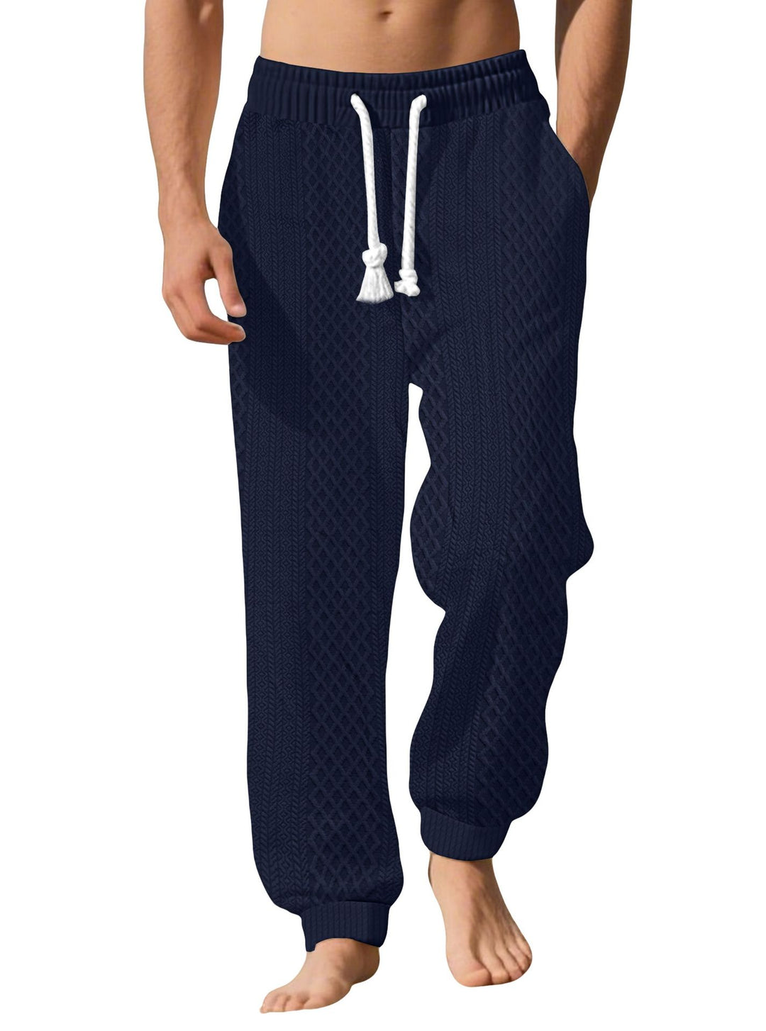 Herren nan gestrickte Wohlfühlhose mit Zopfstruktur, elastischem Bund, Kordelzug und Eingrifftaschen Echo Archiv