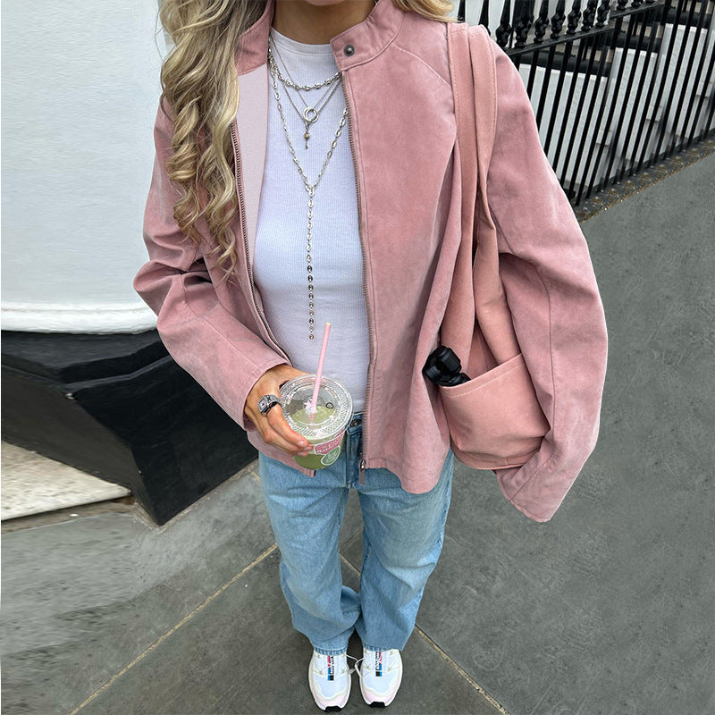 Damen Oversized Canvas-Übergangsjacke mit Stehkragen, Reißverschluss und großen aufgesetzten Taschen – Avérine
