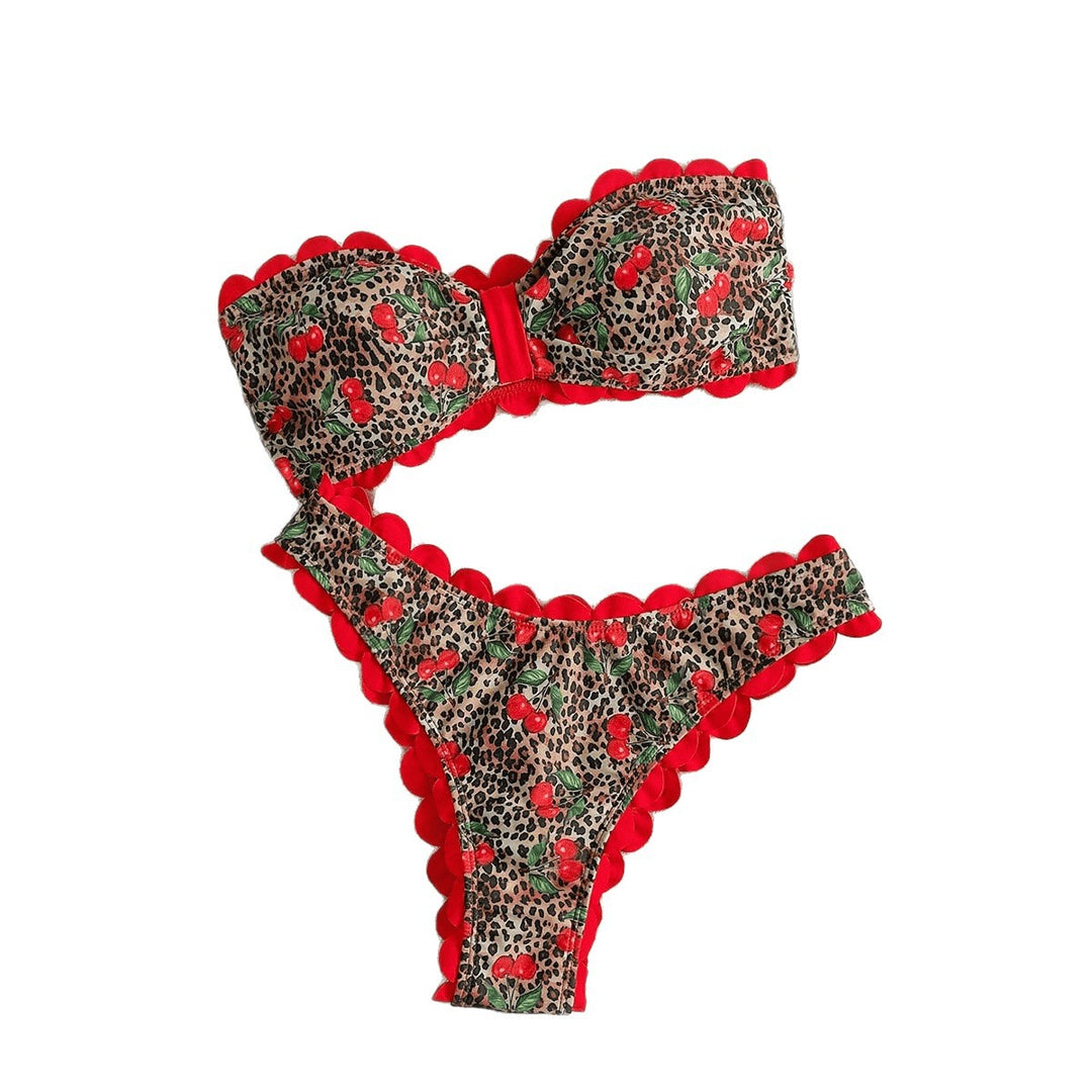 Damen Bandeau-Bikini mit Leopardenmuster und Volants Echo Archiv