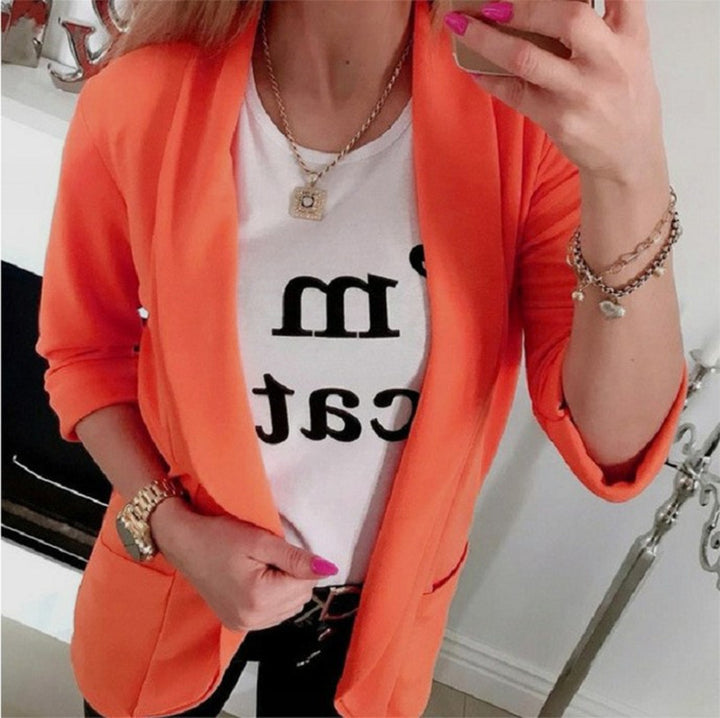 Damen Leichter Offener Cardigan-Blazer, dreiviertelärmelig mit Eingrifftaschen – Veloura