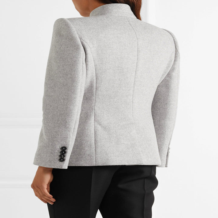 Damen Taillierter Wollmix‑Blazer mit Stehkragen, strukturierter Schulter und Pattentaschen Echoarchiv