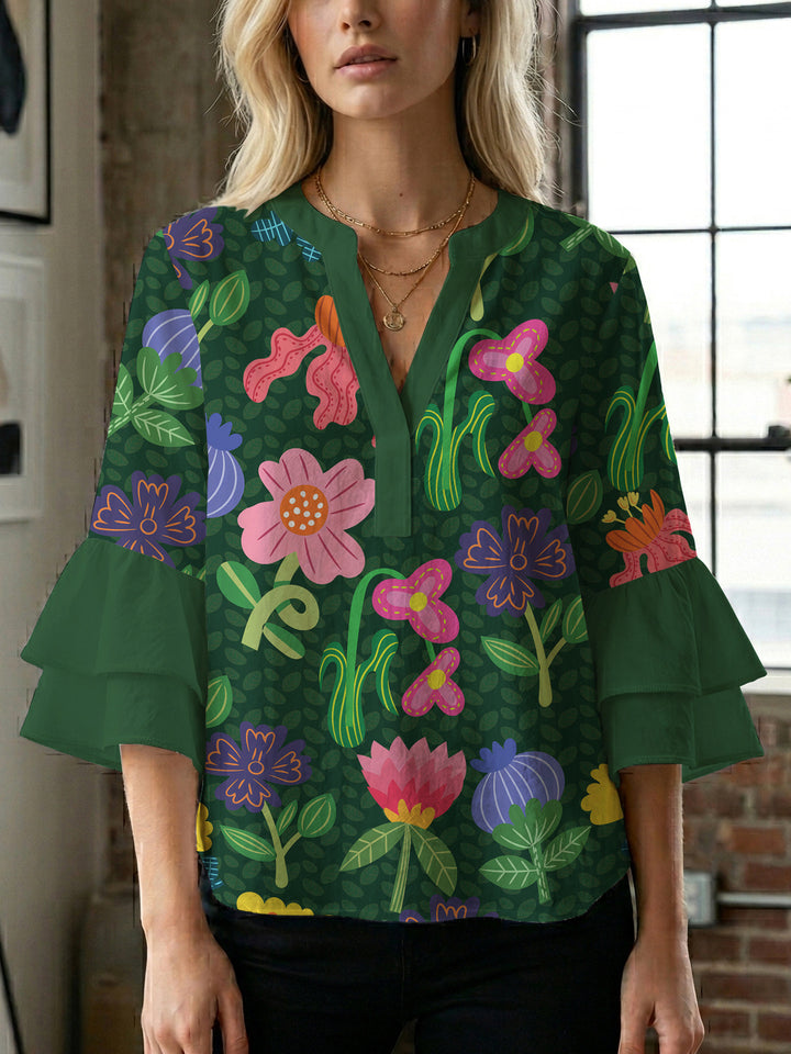 Damen Bluse mit voluminösen Ärmeln und floralem Design Echo Archiv