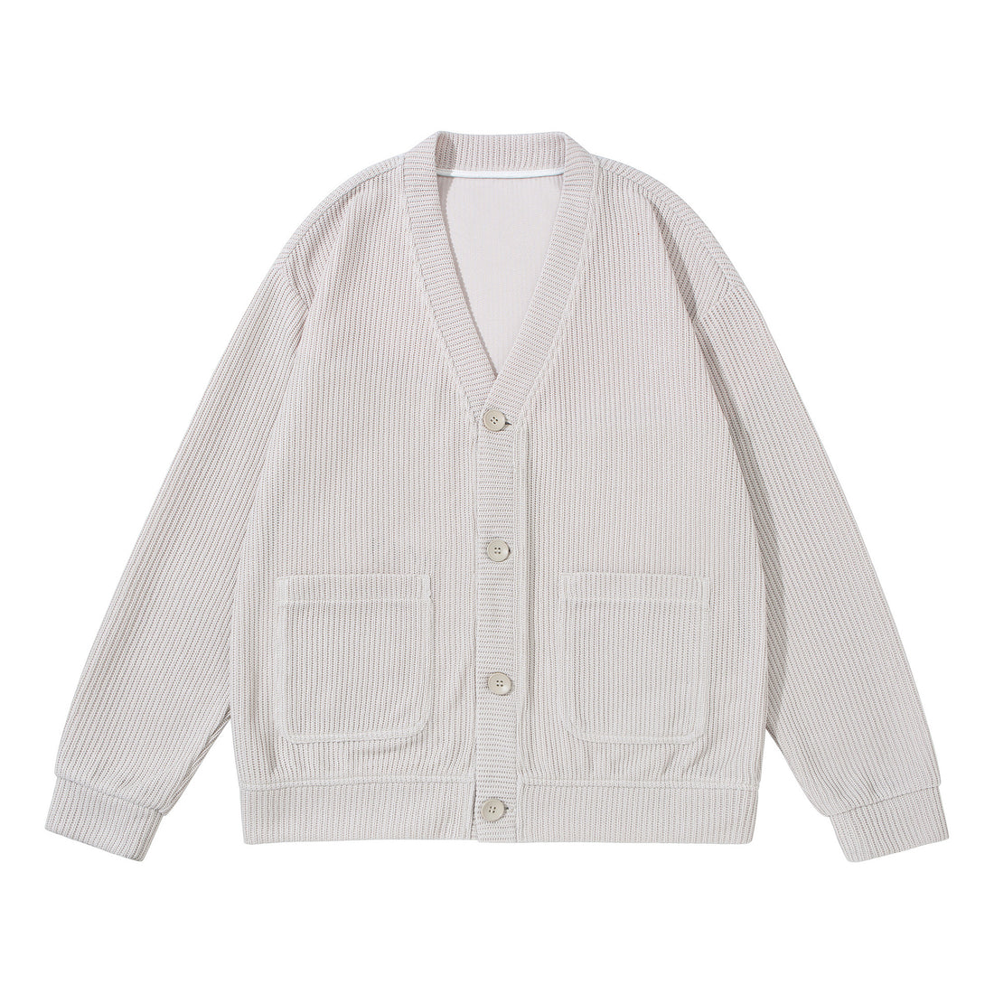 Unisex Strukturiertes Knopf-Cardigan mit V-Ausschnitt und aufgesetzten Taschen Echoarchiv