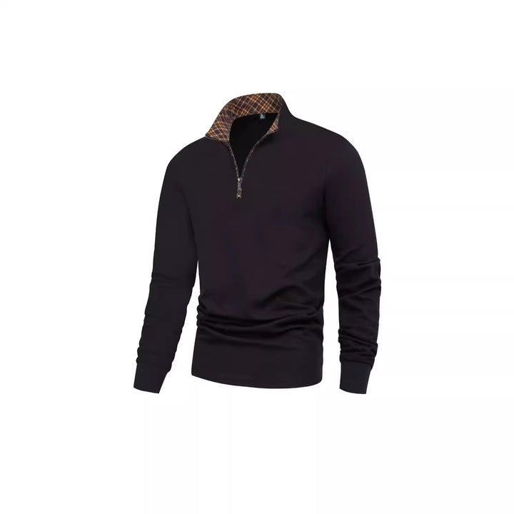 Herren Langarm-Halbzip-Pullover mit Stehkragen und kariertem Innenkragen – Marzano