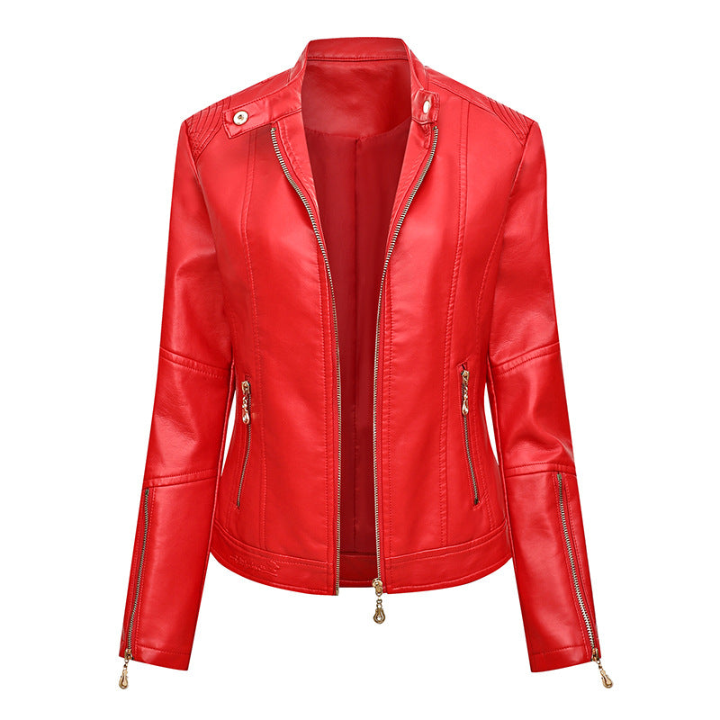 Damen Asymmetrische Bikerjacke aus Kunstleder mit Nietenbesatz und tailliertem Schnitt Echoarchiv