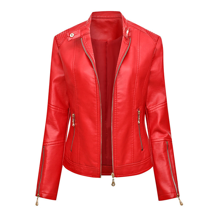 Damen Asymmetrische Bikerjacke aus Kunstleder mit Nietenbesatz und tailliertem Schnitt Echoarchiv