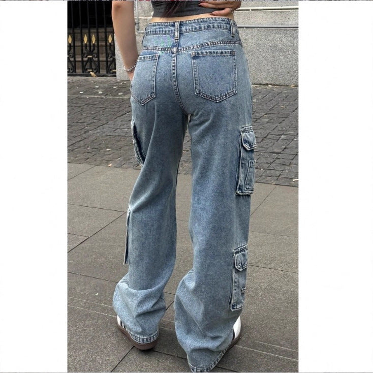 Damen Hochgeschnittene Baggy-Cargo-Jeans mit Mehrfach‑Utility‑Taschen Echo Archiv
