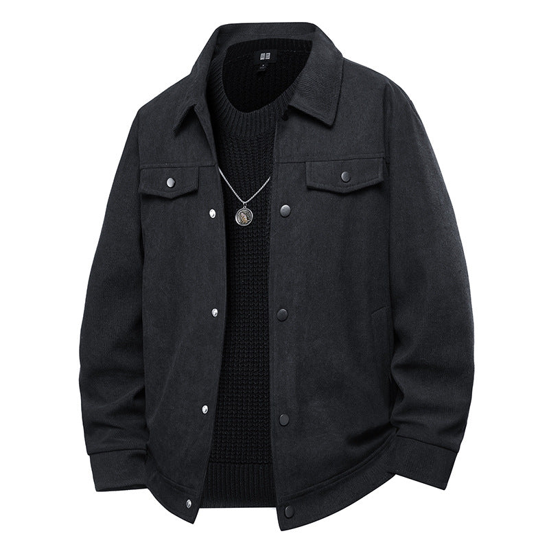 Herren Truckerjacke im Veloursleder-Look mit Druckknopfverschluss und Brustklappen Echo Archiv