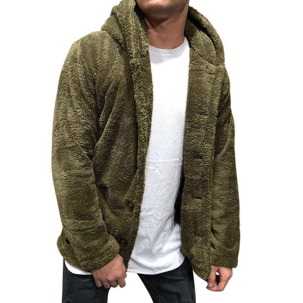 Herren kuschelige Fleecejacke mit praktischer Kapuze und Knopfverschluss Echoarchiv