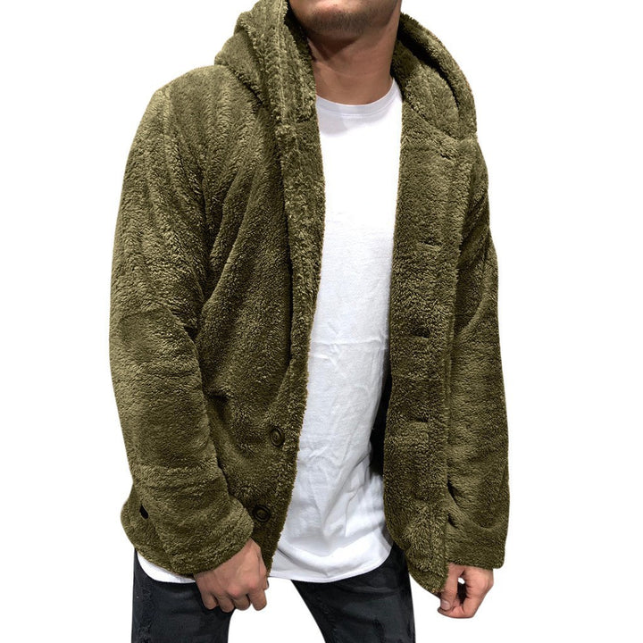 Herren kuschelige Fleecejacke mit praktischer Kapuze und Knopfverschluss Echoarchiv