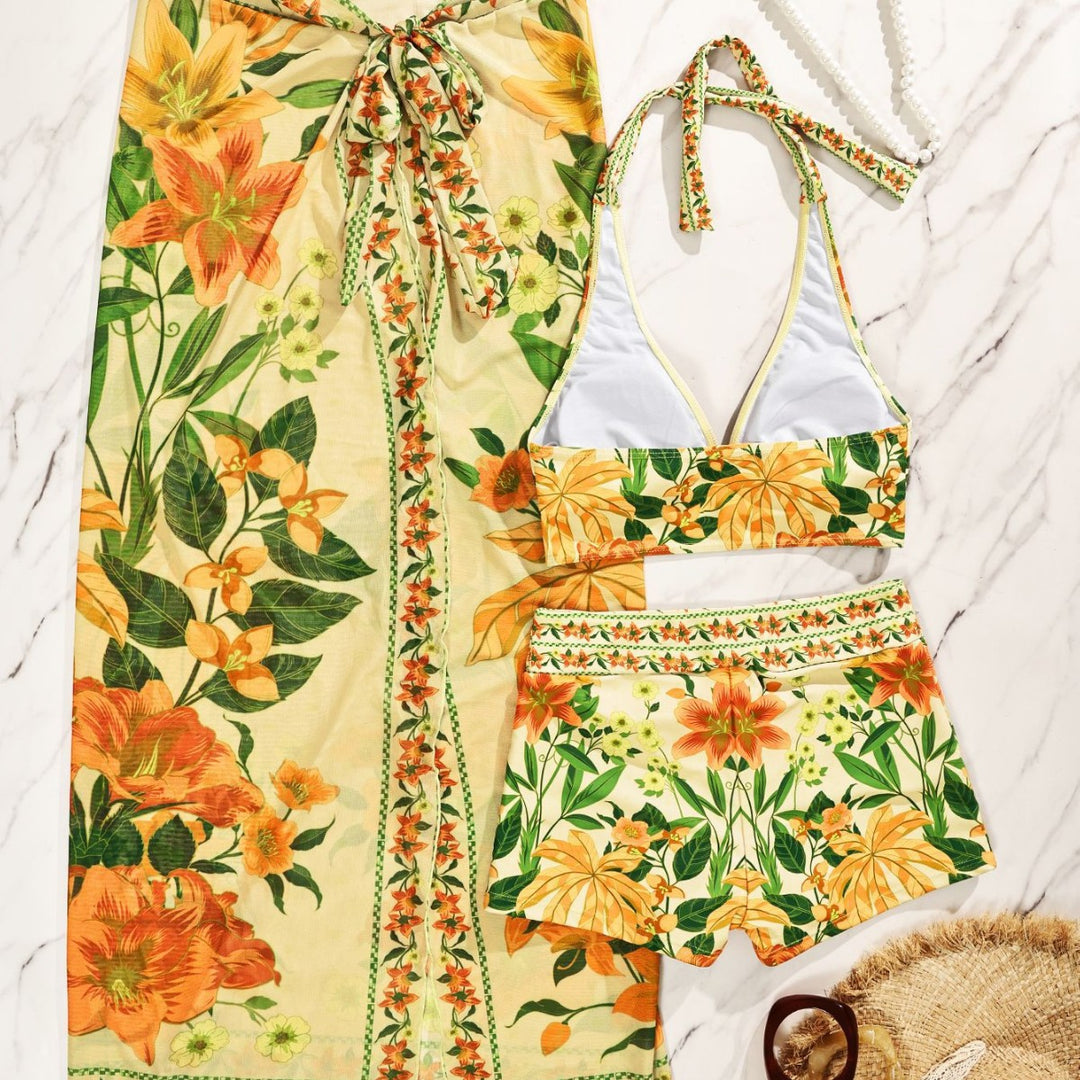 Damen Bikiniset mit floralem langen Überwurf Echo Archiv
