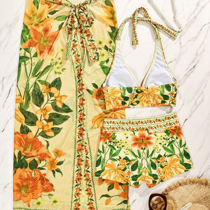 Damen Bikiniset mit floralem langen Überwurf Echo Archiv