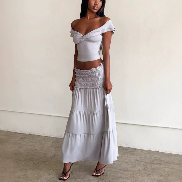 Damen Elegantes Wickeloberteil und maxirock Echo Archiv