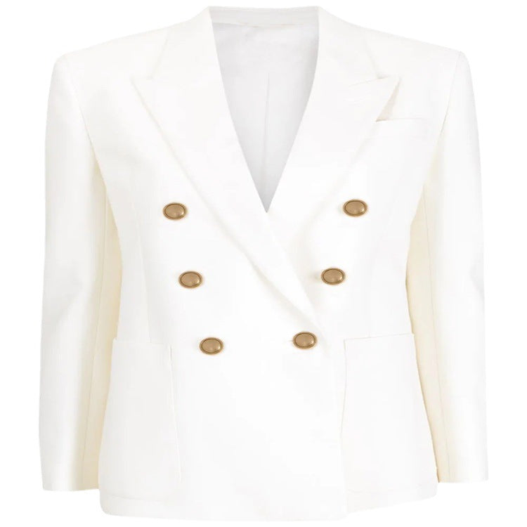 Damen Boxy-Zweireiher-Blazer im Clean-Tailoring mit strukturierten Schultern Echoarchiv