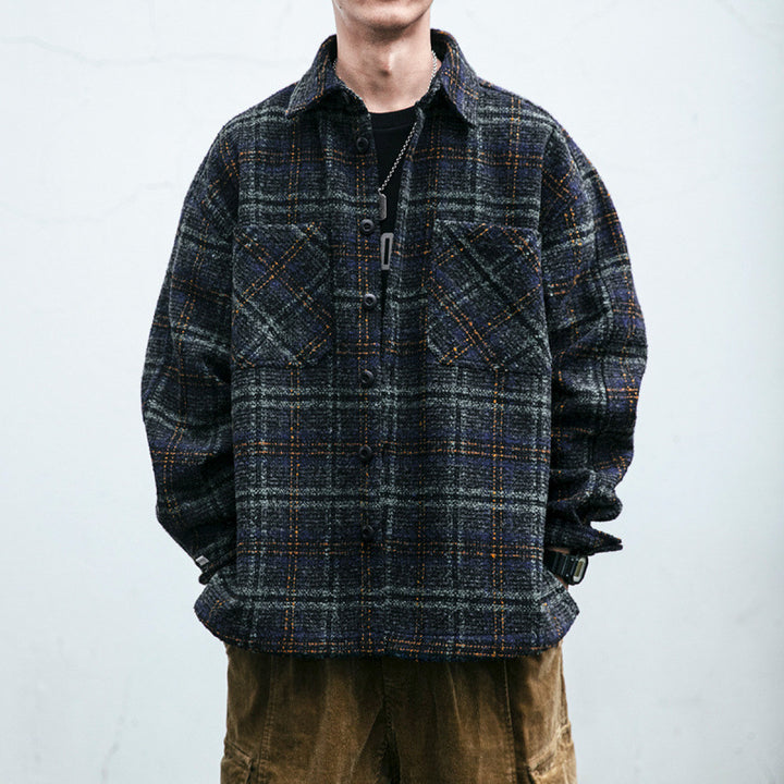 Unisex Karo-Overshirt aus Wollmix mit aufgesetzten Brusttaschen Echoarchiv